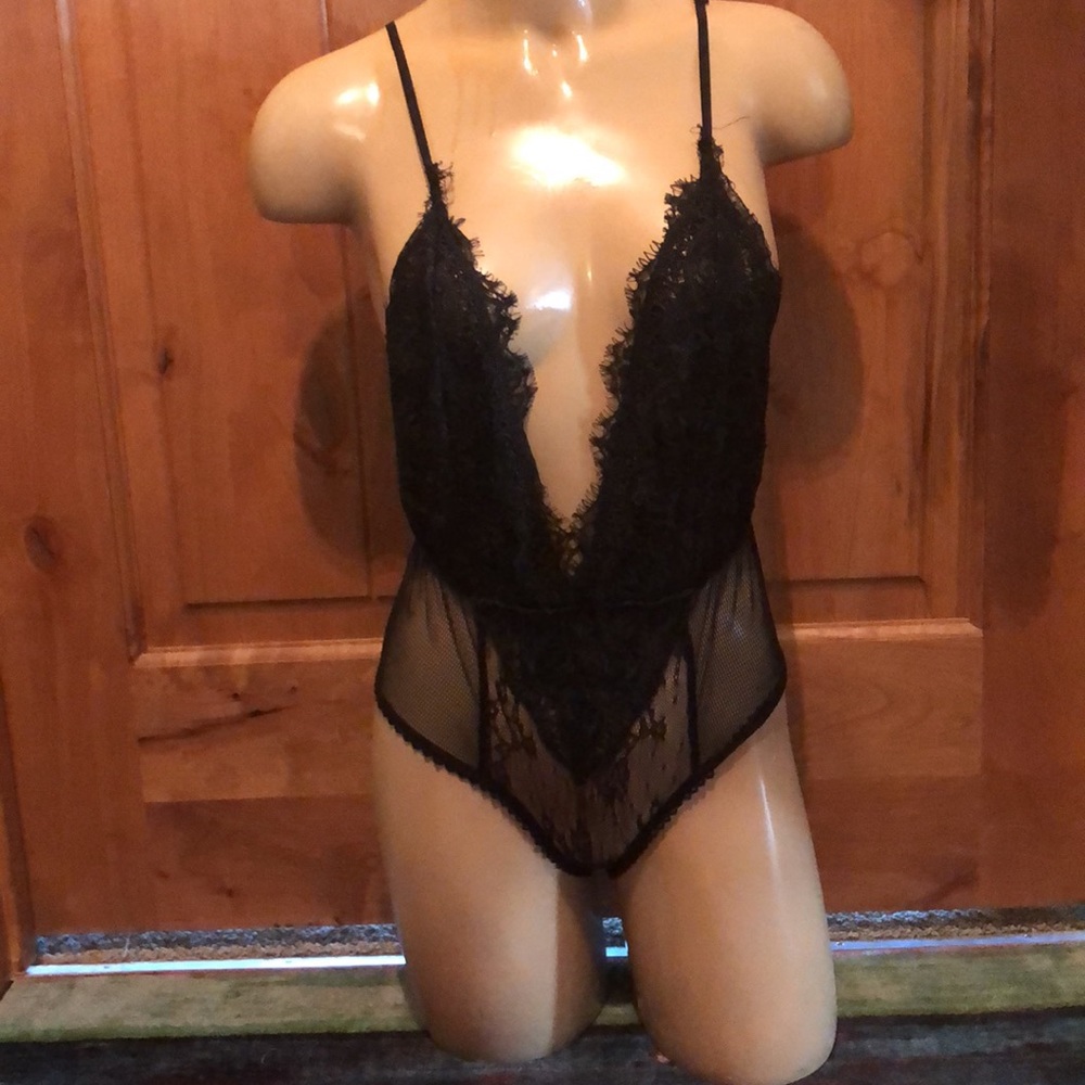 Shein One piece black lace lingerie small bodysuit